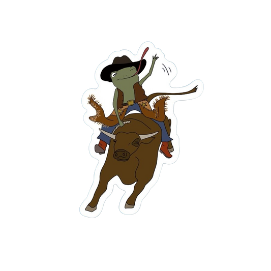 BULL RIDING FROG STICKER