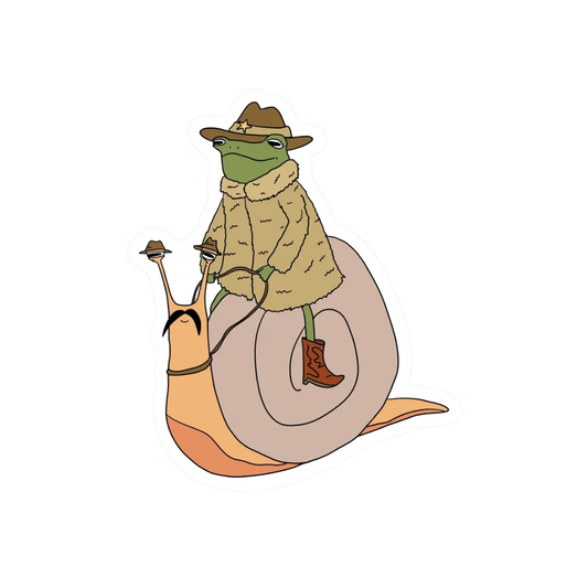FANCY FROG RIDIN A SNAIL STICKER