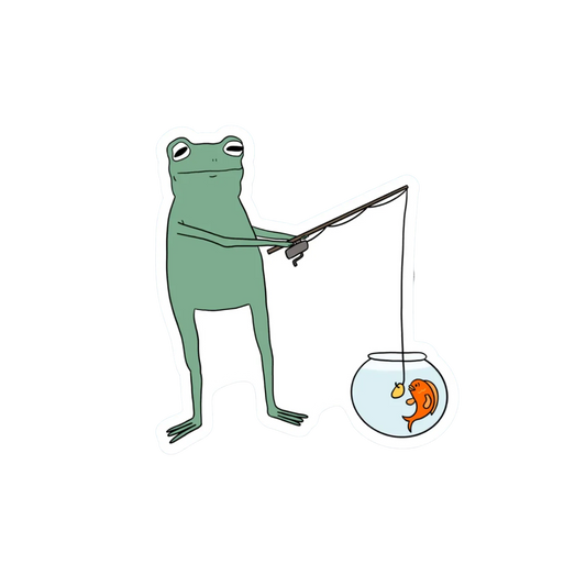 FROG FISHING FOR GOLDFISH STICKER