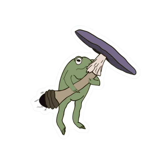 FROG HOLDING HIS MUSHROOM STICKER