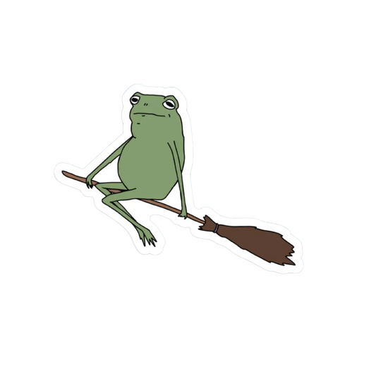 FROG ON A BROOMSTICK STICKER