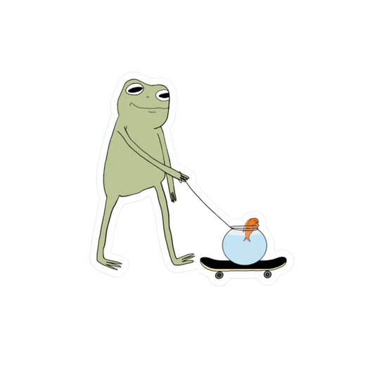 FROG WALKIN A GOLDFISH STICKER