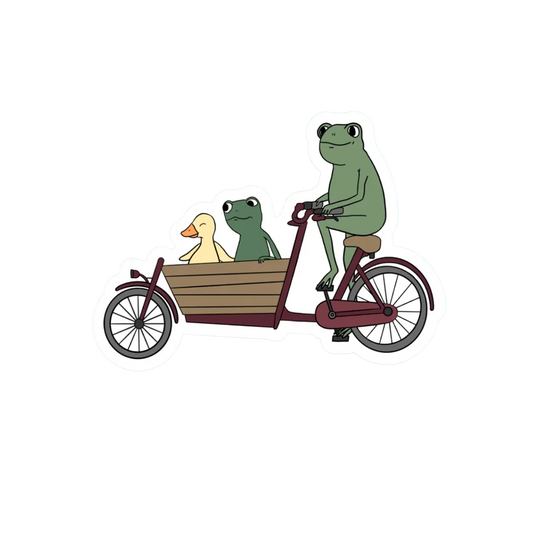 FROG AND FRIENDS BIKING STICKER