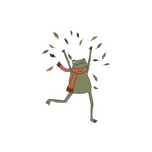 PLAYIN' IN THE AUTUMN LEAVES FROG STICKER