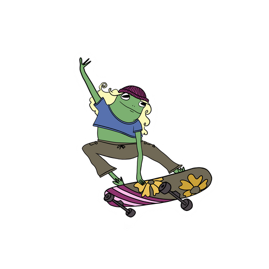 SKATEBOARDING CHICK FROG STICKER