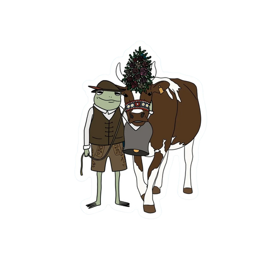 SWISS FROG WITH HIS COW STICKER