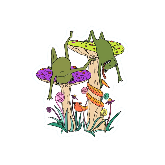 TRIPPIN' ON SHROOMS FROGS STICKER