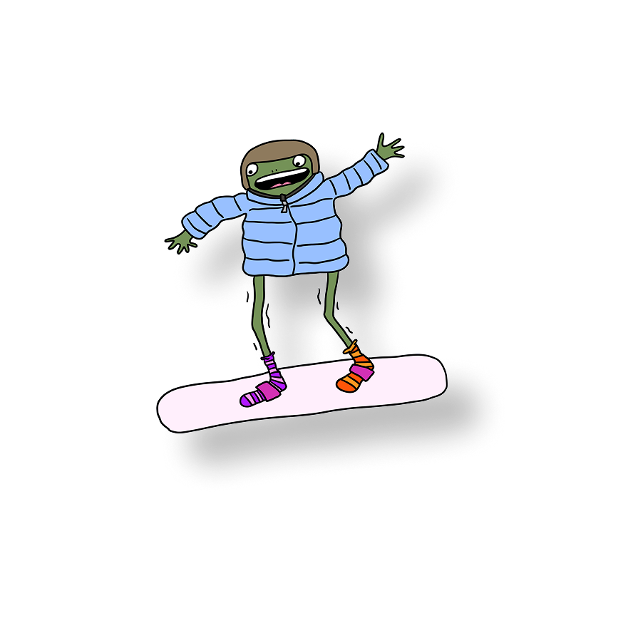 awkward snowboarder frog