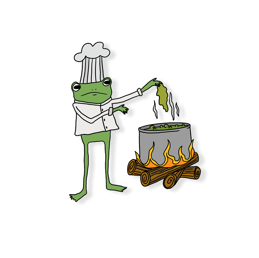 chef cooking frog