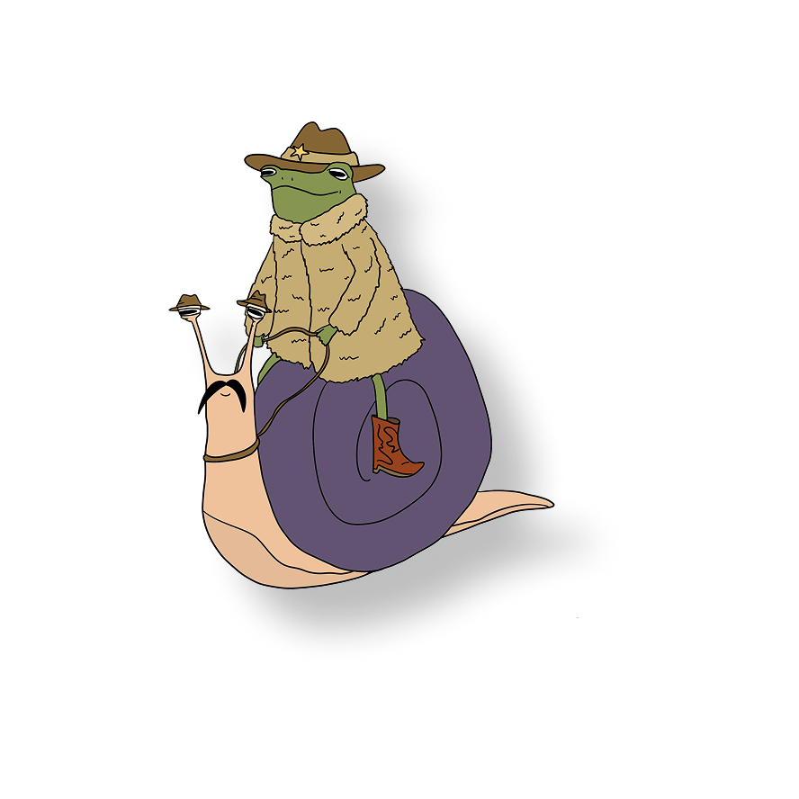 fancy frog ridin a snail