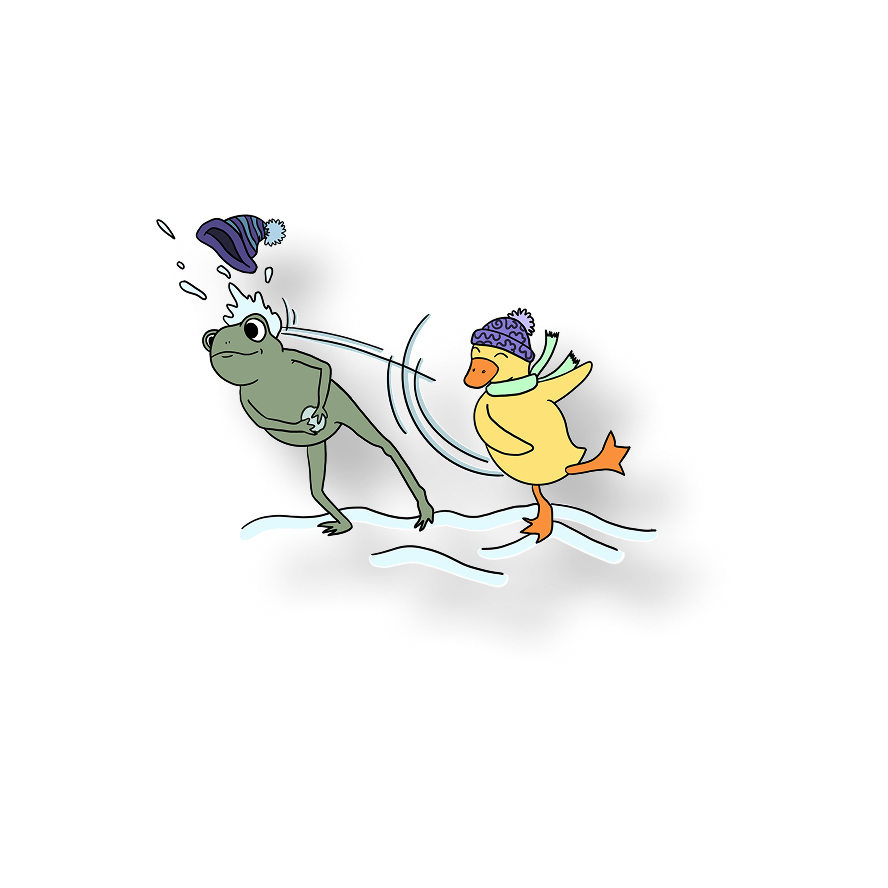 frog and duck snowball fight
