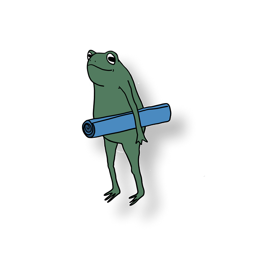 frog holding yoga mat