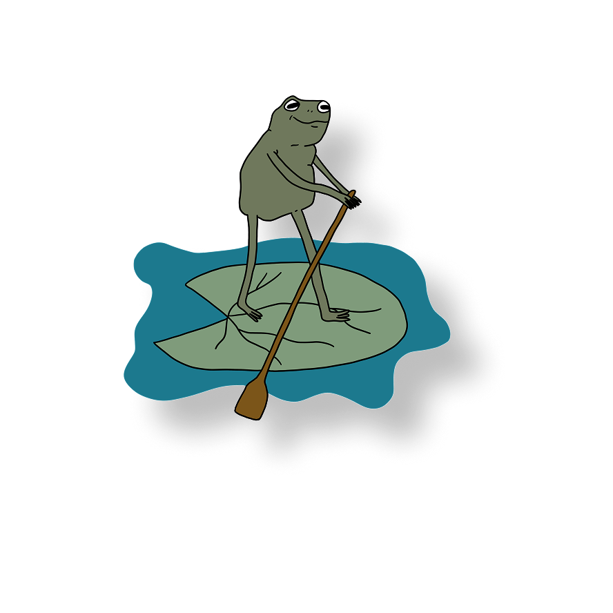 frog paddle boarding on a lily pad