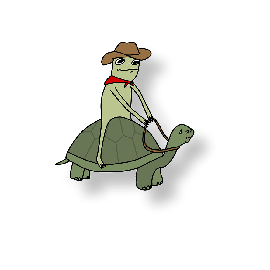 frog ridin a turtle