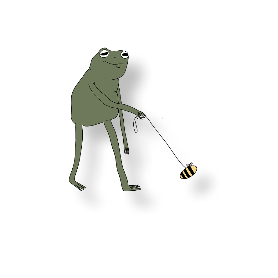 frog walkin a bee