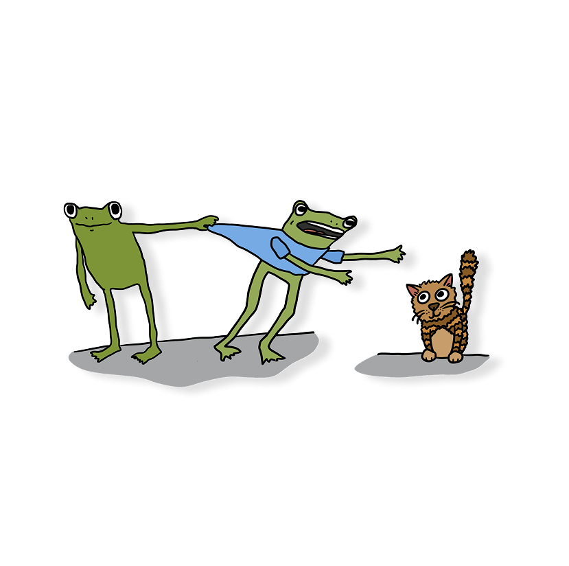 frogs and cat