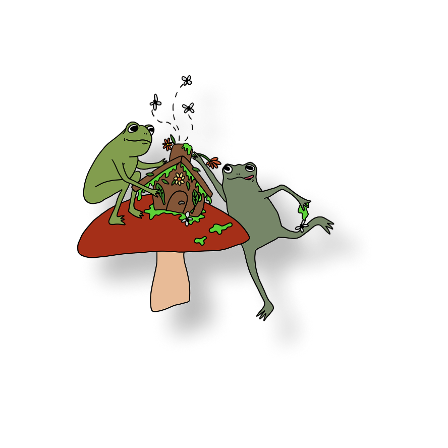 frogs makin gingerbread house
