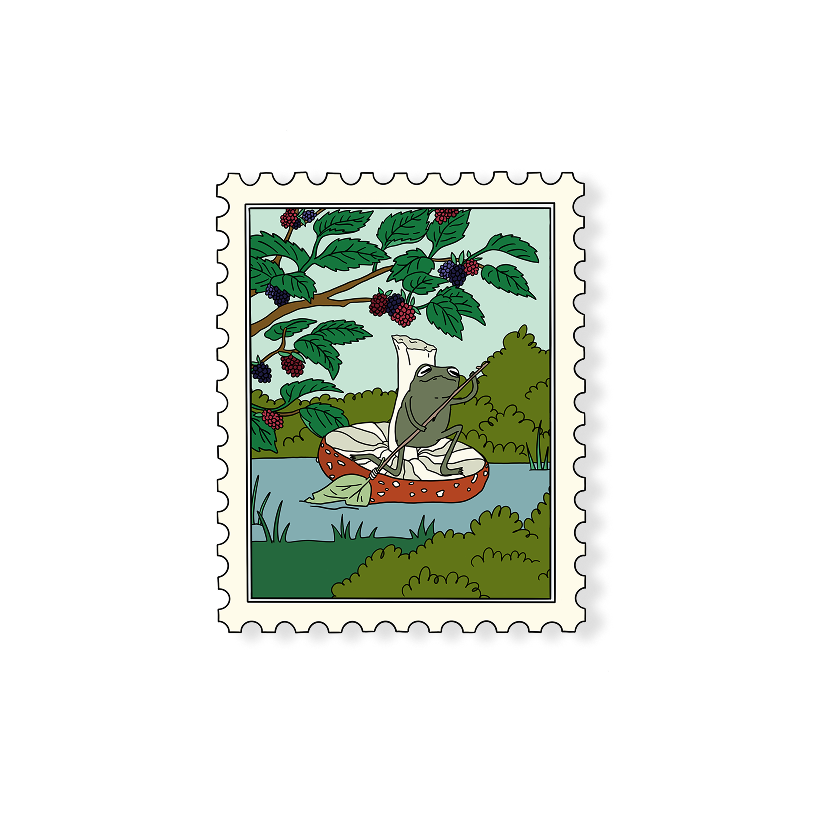 mushroom raft frog stamp