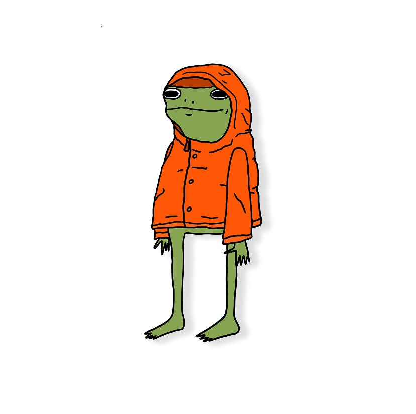 orange rain jacket frog
