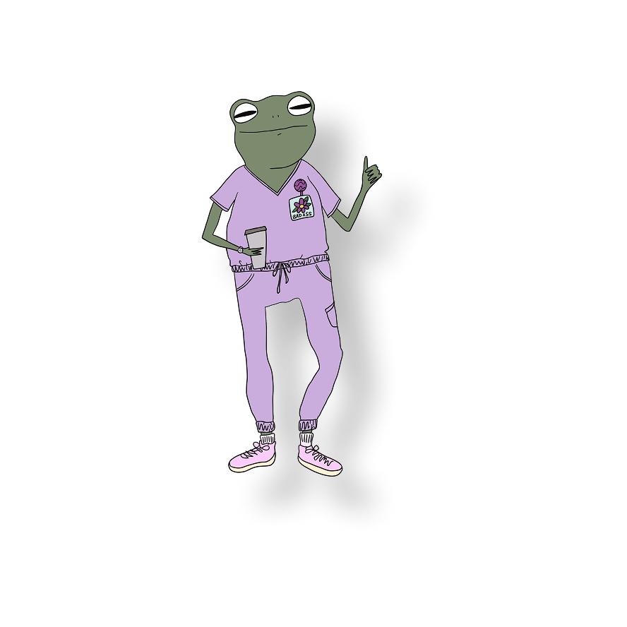 purple scrubs frog