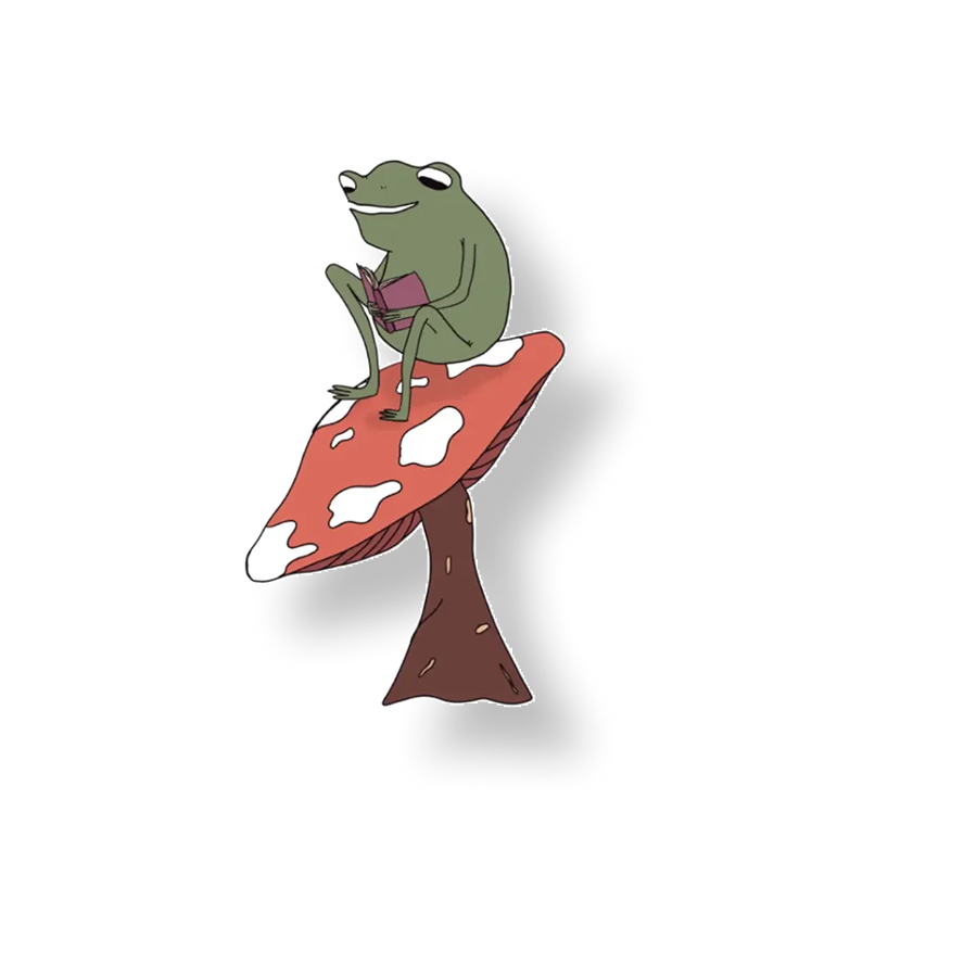 reading on a mushroom frog