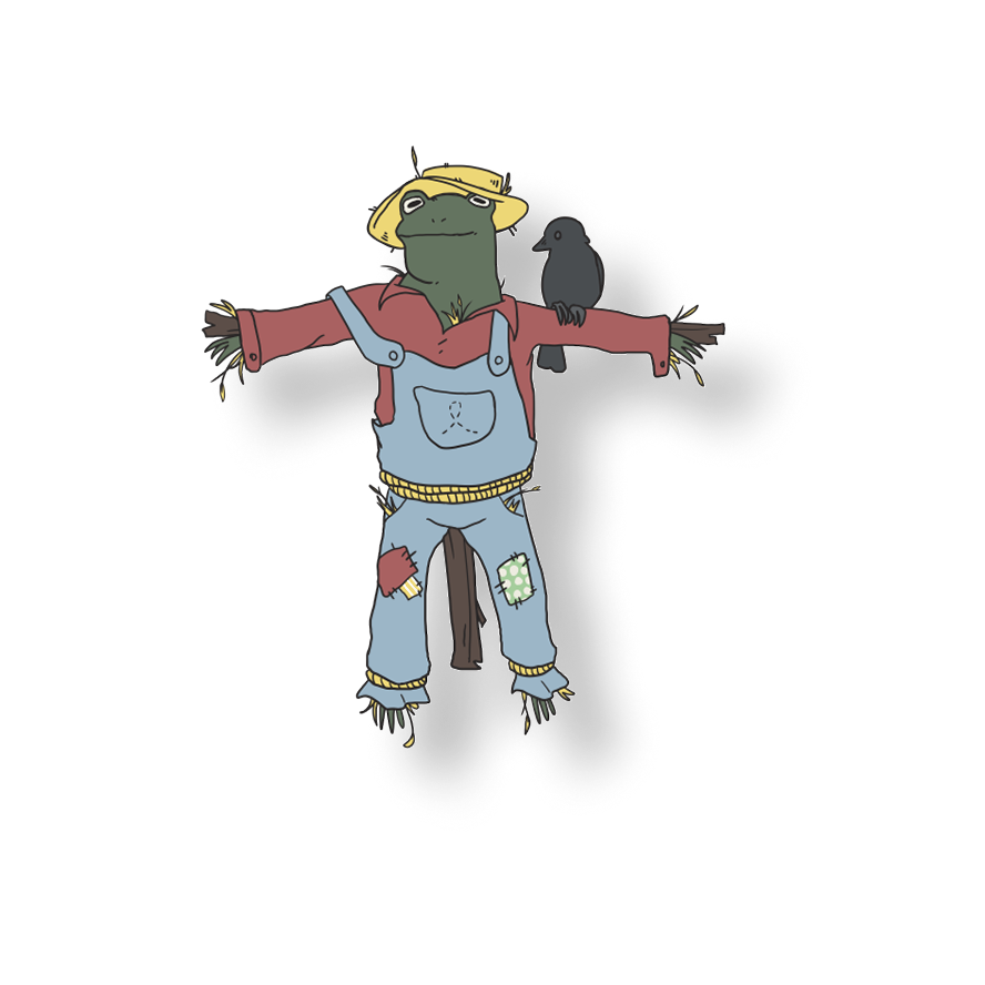 scarecrow frog with a crow