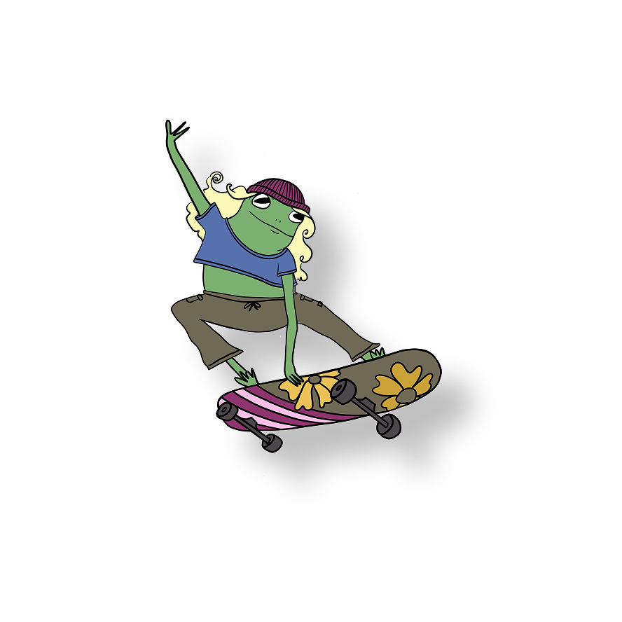 skateboarding chick frog