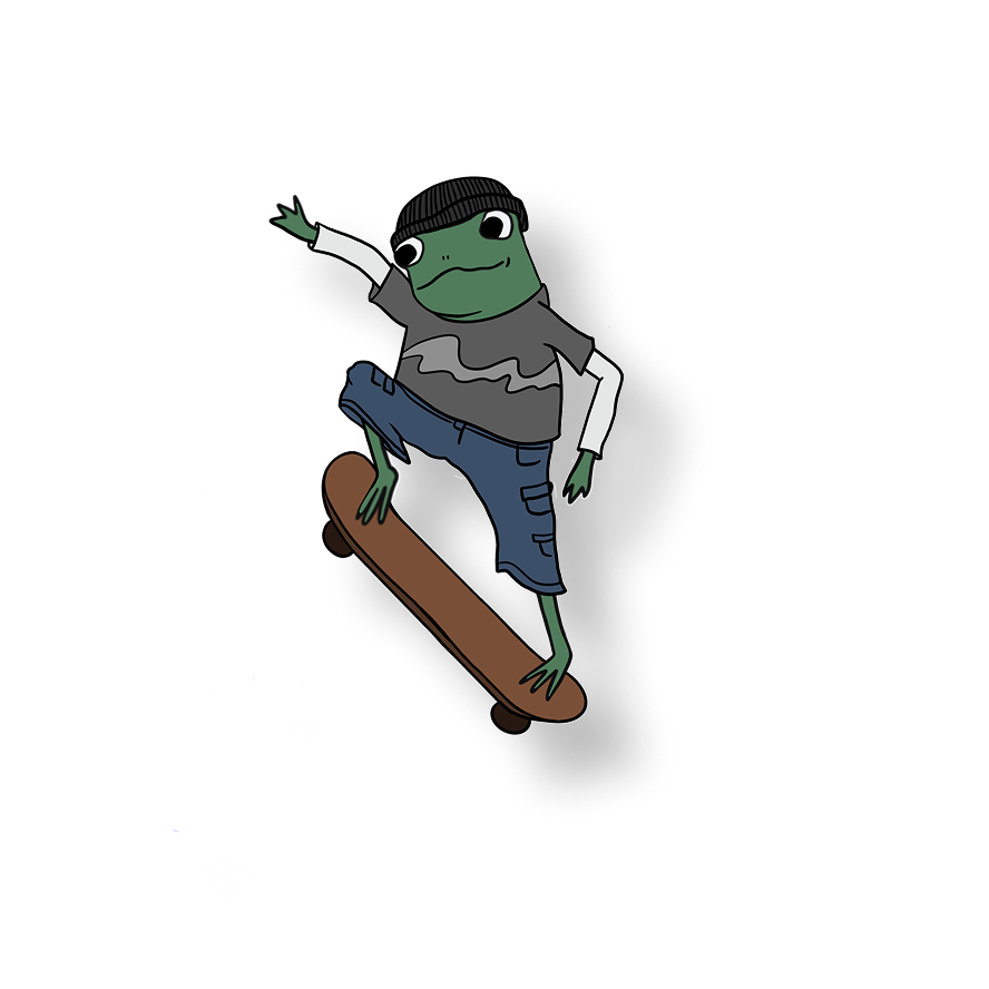 skateboarding dude frog