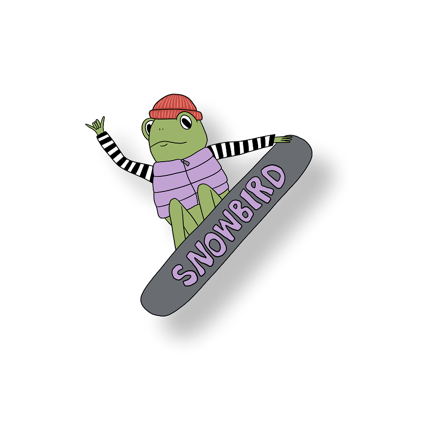 snowbird snowboarding frog