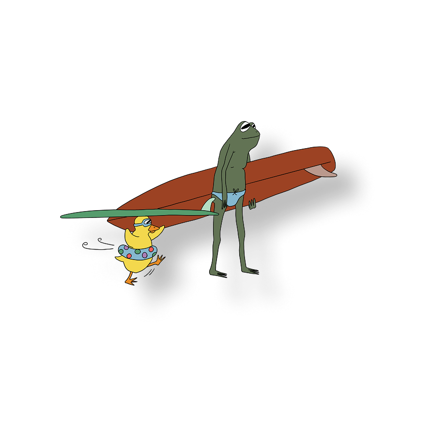 surfer kook frog and duck