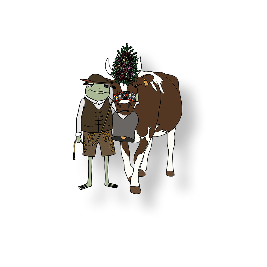 swiss frog with his cow