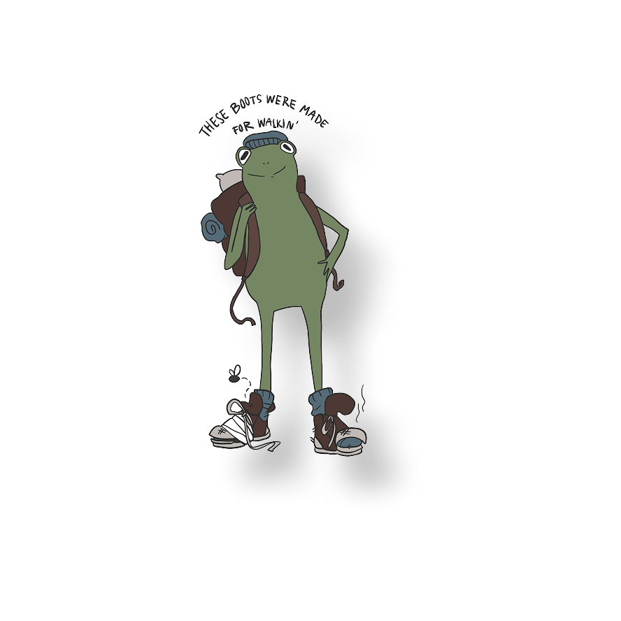 these boots were made for walking hiker frog