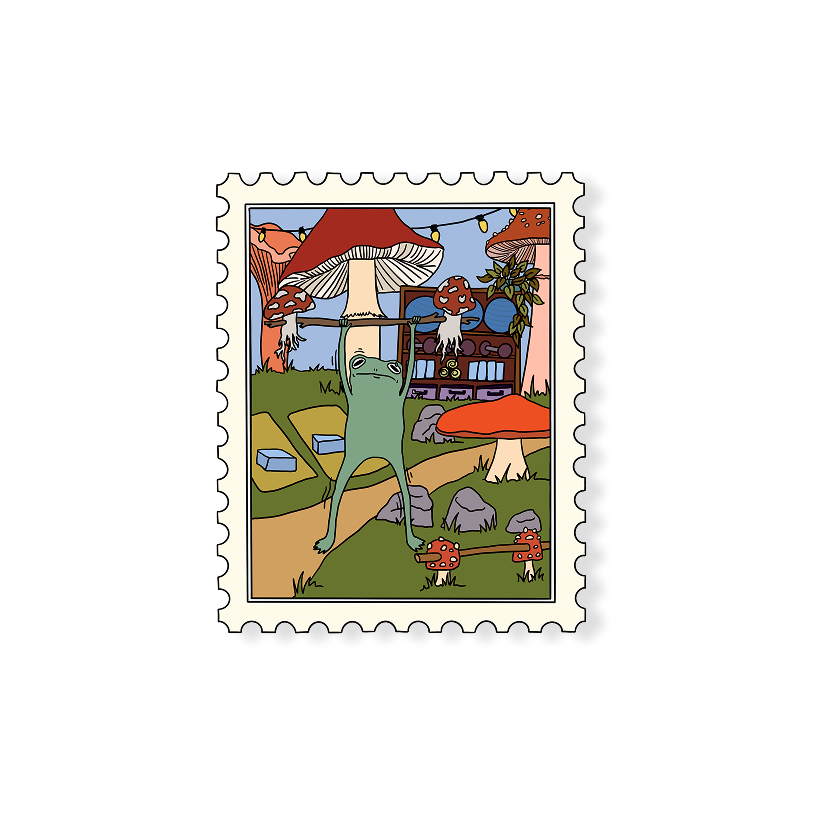 weightlifting frog stamp